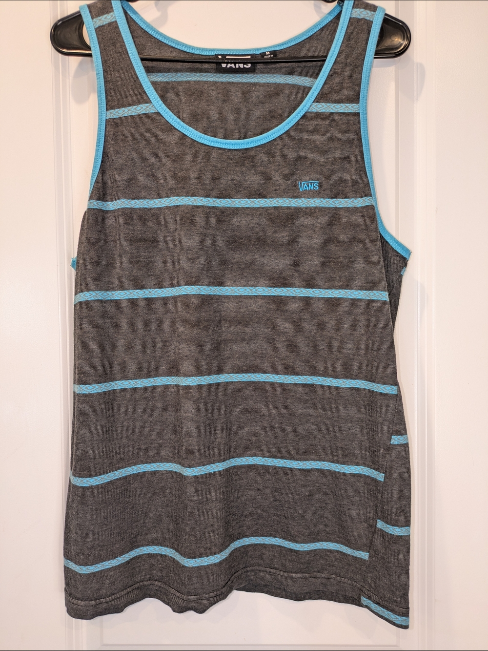 Vans Gray Blue Striped Tank Top Mens Medium Sleeveless Skate Casual